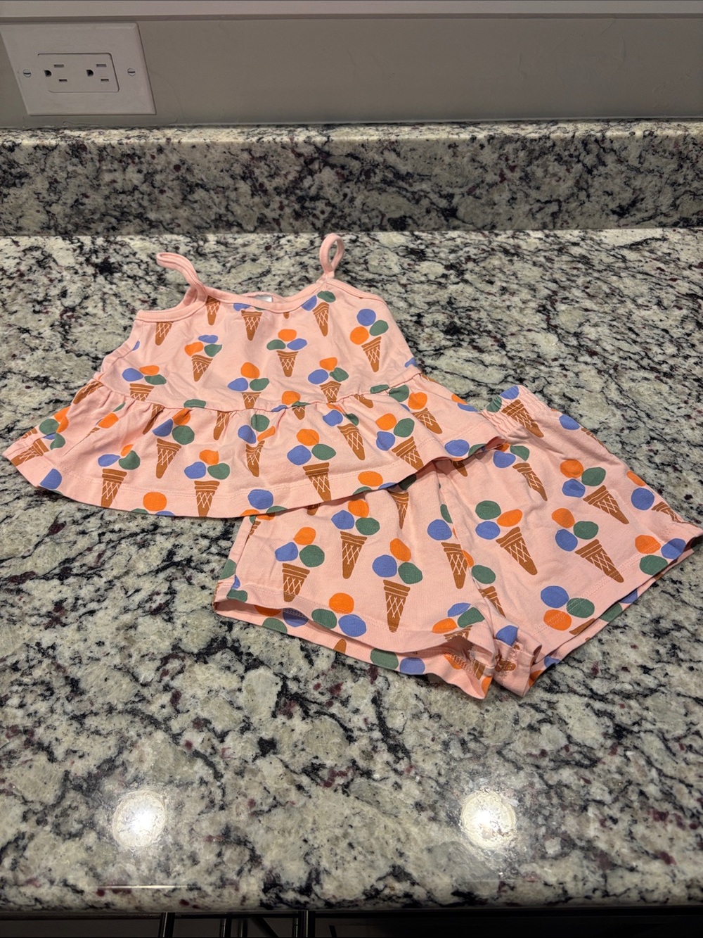 Hanna Andersson Girls Pink Ice Cream Print Tank & Shorts Set